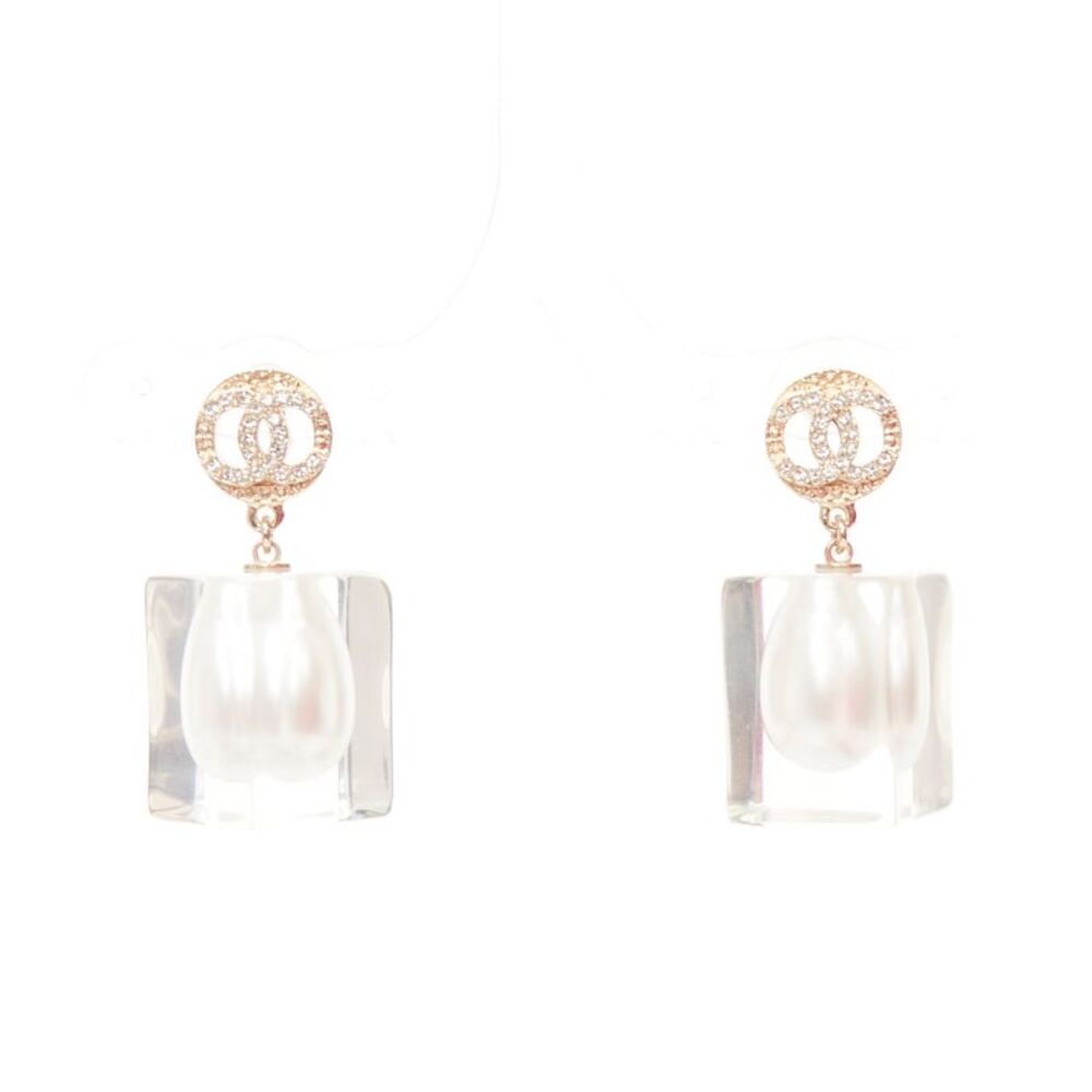 Chanel Crystal Pearl Pin Earrings